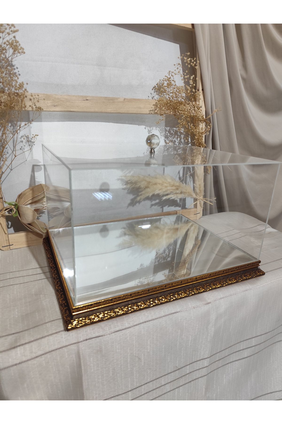 çeyiz sandık atölyesi Gold Desenli Pleksi Kutu Aynalı Çerçeve Büyük Boy
