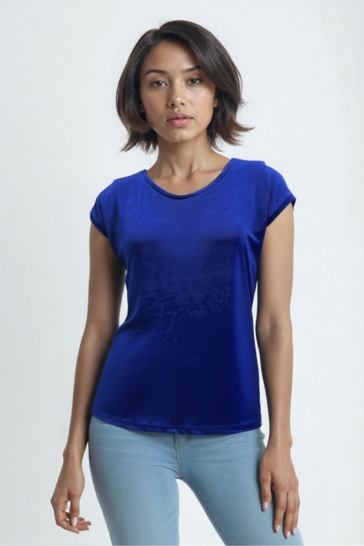 WESTMARK LONDON Koyu Mavi Bisiklet Yaka Pamuklu Kadın Kısa Kollu T-Shirt BETTY O-NECK TOP
