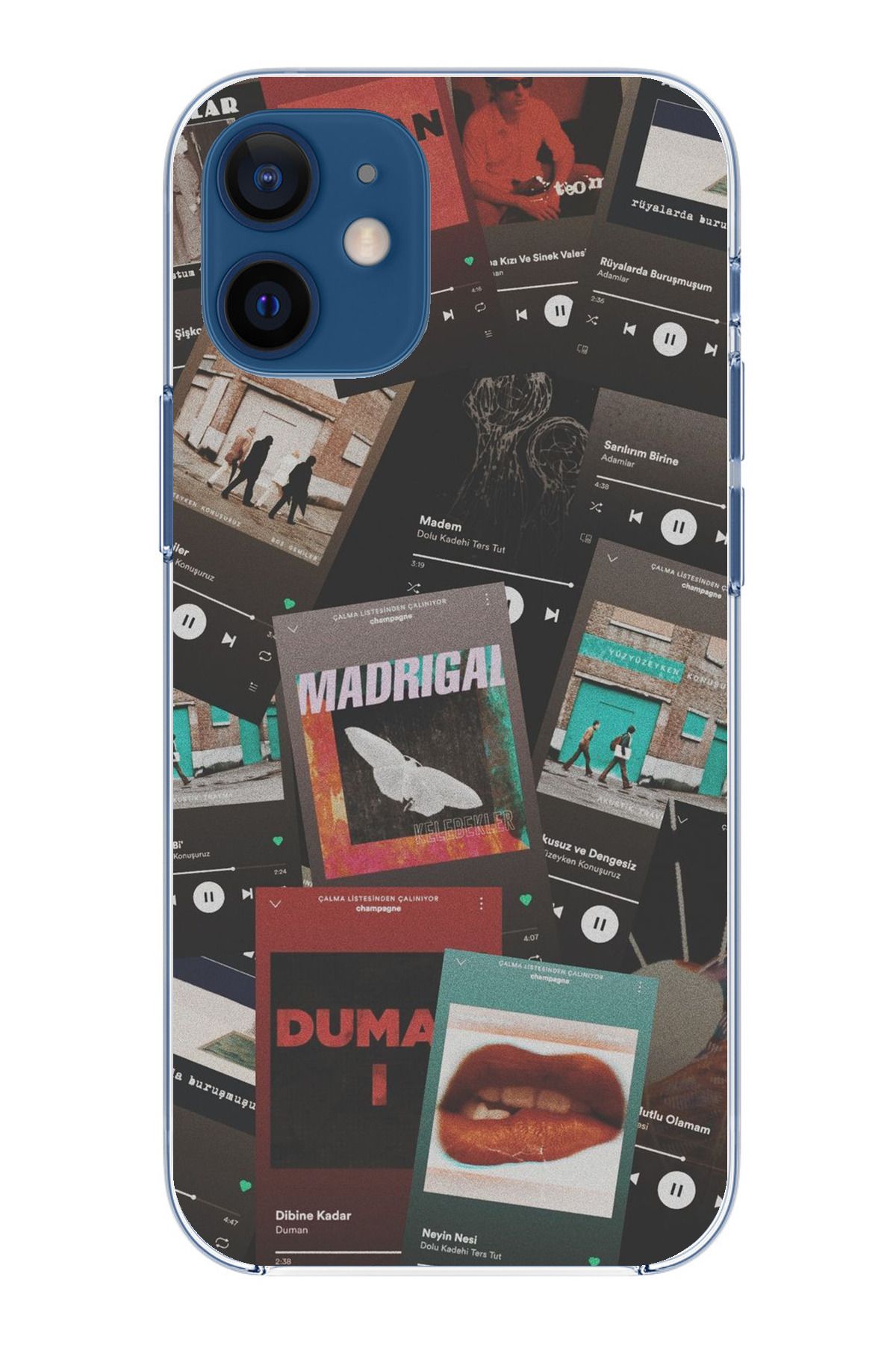 TechTree iPhone 12 Mini Uyumlu Türkçe Rock Müzikler Tasarımlı Şeffaf Silikon Kılıf