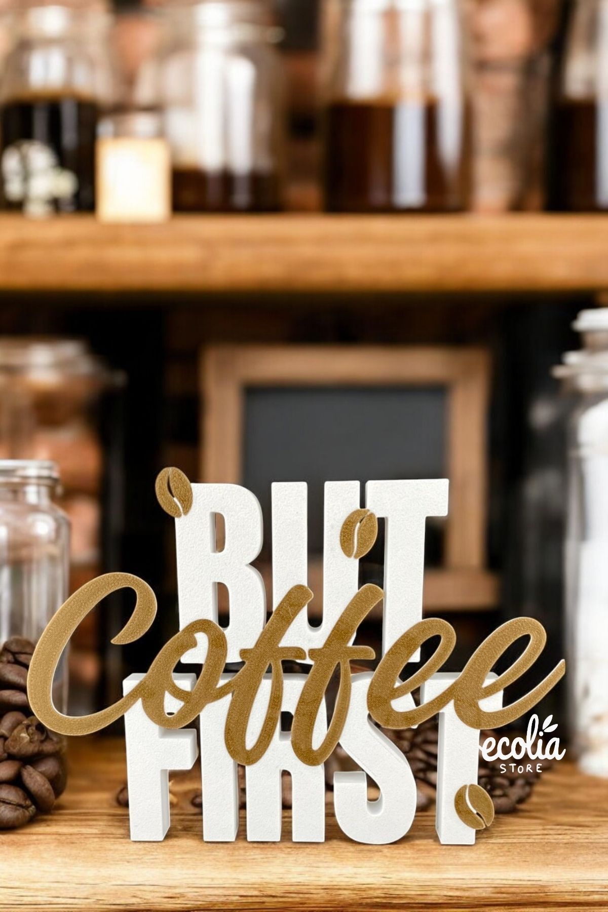 teknotrust But First Coffee Yazılı Dekoratif Obje - "Ama Önce Kahve" Yazılı Kahve Köşesi Süsü