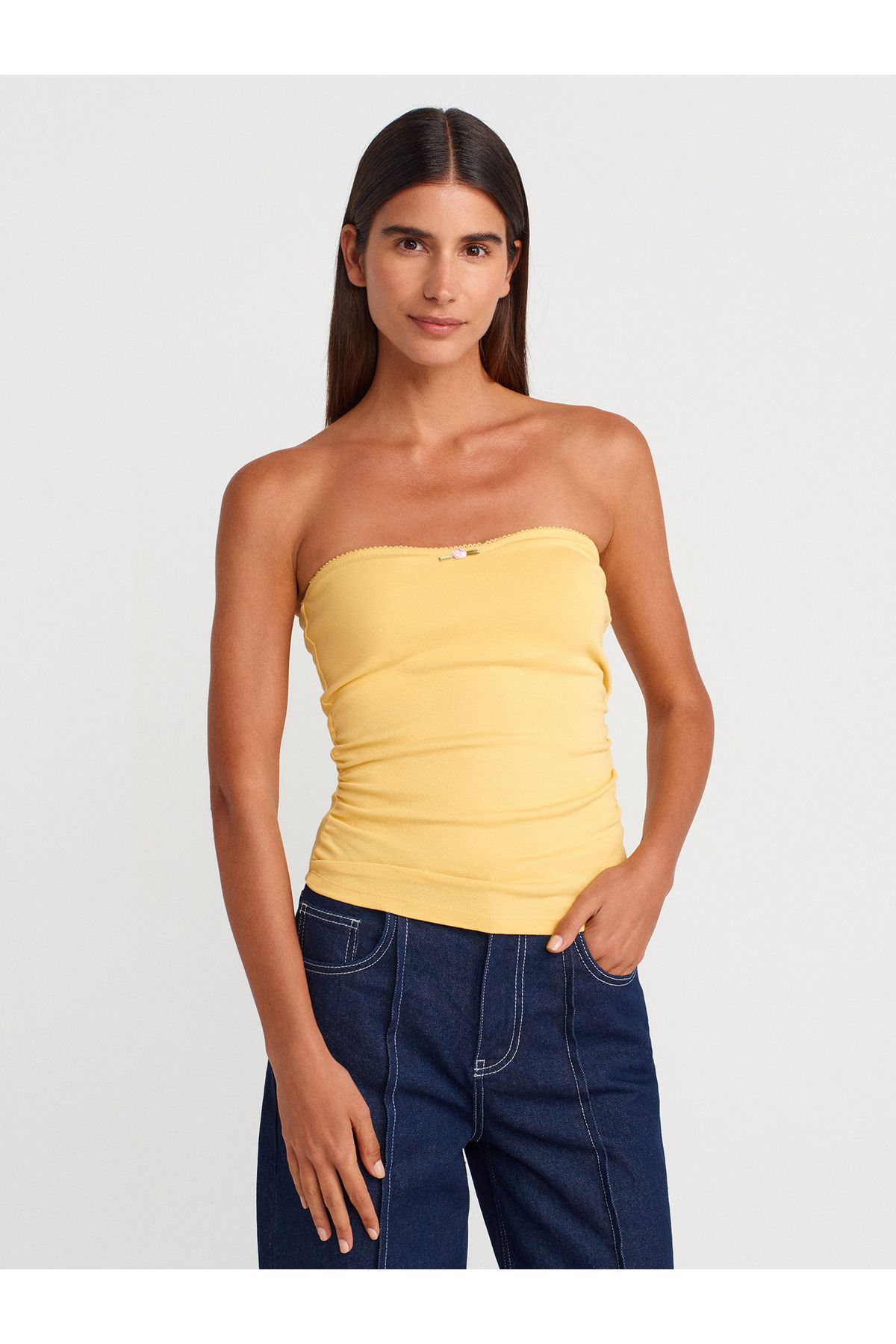 nays butik Gül Detaylı Straplez Top