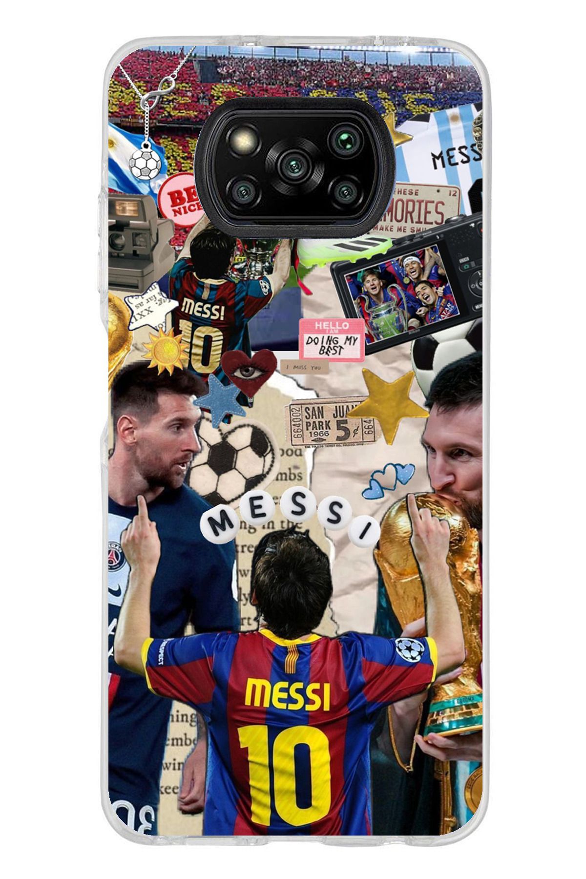 TechTree Poco X3 / NFC / PRO Uyumlu Messi Çıkartmalar Şeffaf Silikon Kılıf