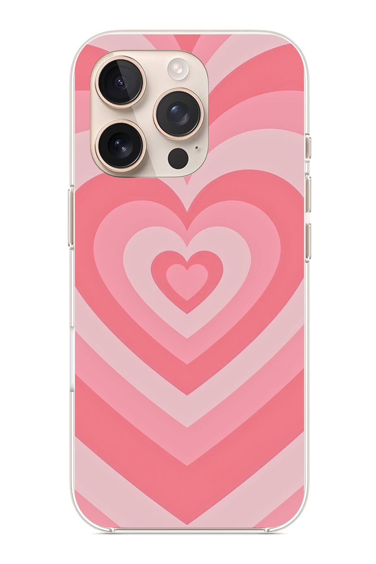 TechTree iPhone 16 Pro Max Uyumlu Pembe Kalpler Şeffaf Silikon Kılıf