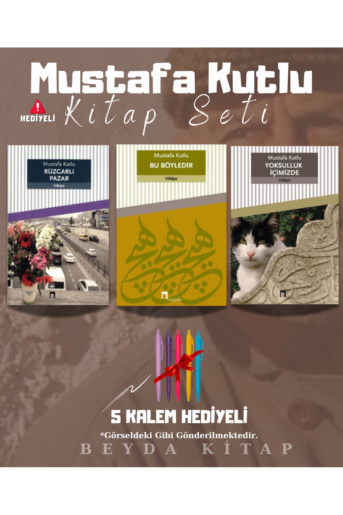 Dergah Yayınları Rüzgarlı Pazar - Bu Böyledir - Yoksulluk İçimizde - Mustafa Kutlu - Kitap Seti - Kalem Hediyeli