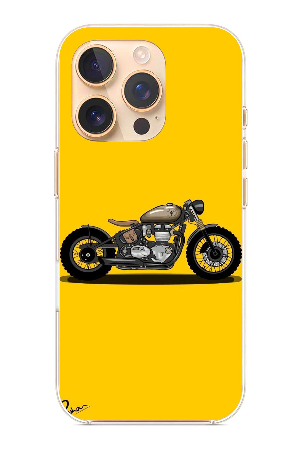 TechTree iPhone 16 Pro Uyumlu Klasik Motor Sarı Tasarımlı Şeffaf Silikon Kılıf