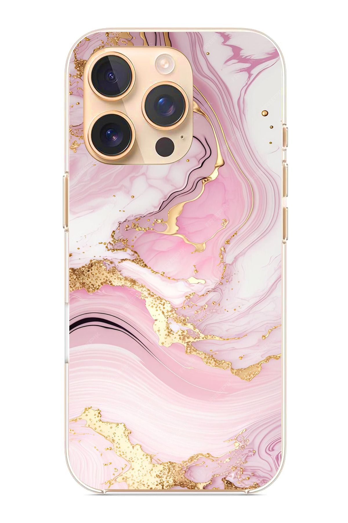 TechTree iPhone 16 Pro Uyumlu Pembe Mermer Şeffaf Silikon Kılıf