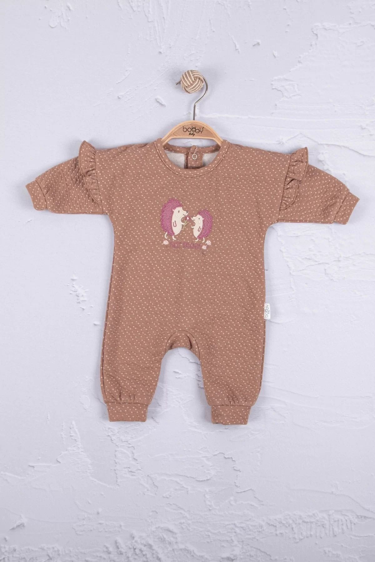 Shop58 Kirpi Nakışlı % 100 Pamuk Kız Bebek Tulum