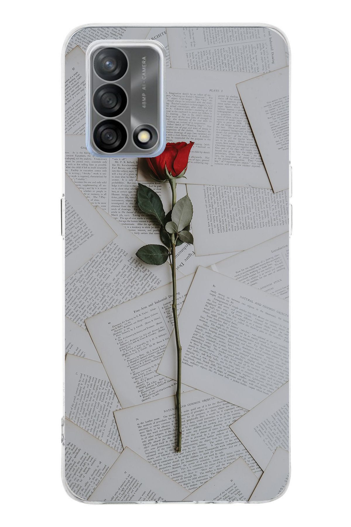TechTree OPPO A74 Uyumlu Kırmızı Gül Şeffaf Silikon Kılıf