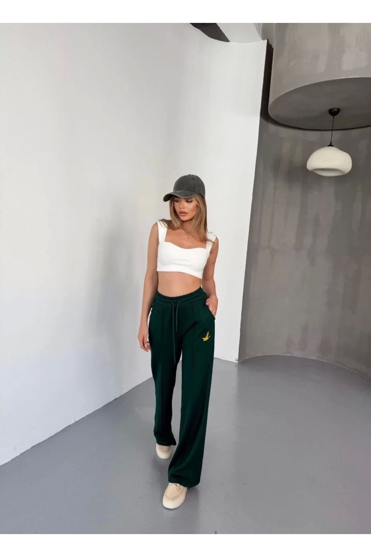 CVS Osy Modal Yumuşak Dokulu Kumaş Nakış işlemeli Rahat Bol Paça Eşofman Pantalon - Siyah