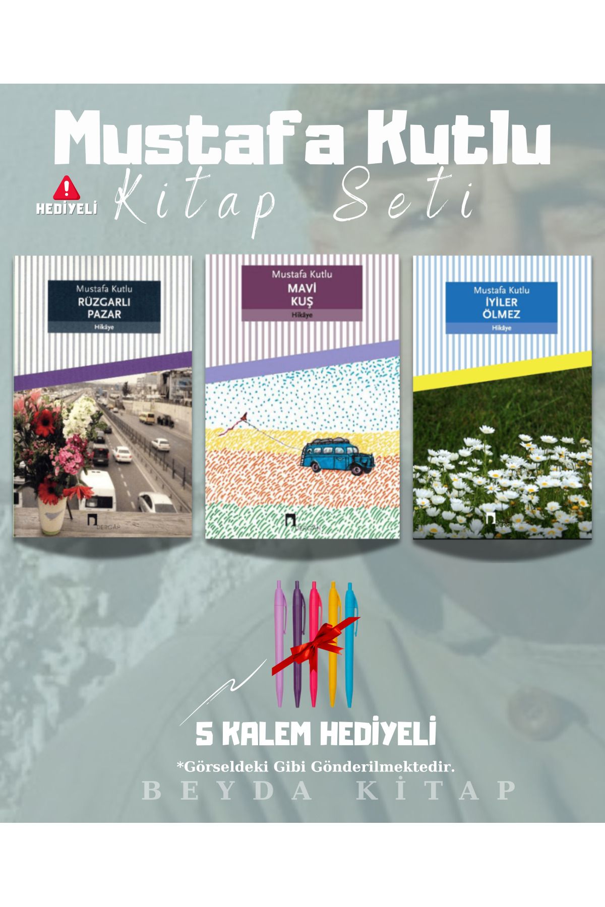 Dergah Yayınları Rüzgarlı Pazar - Mavi Kuş - İyiler Ölmez - Mustafa Kutlu - Kitap Seti - Kalem Hediyeli
