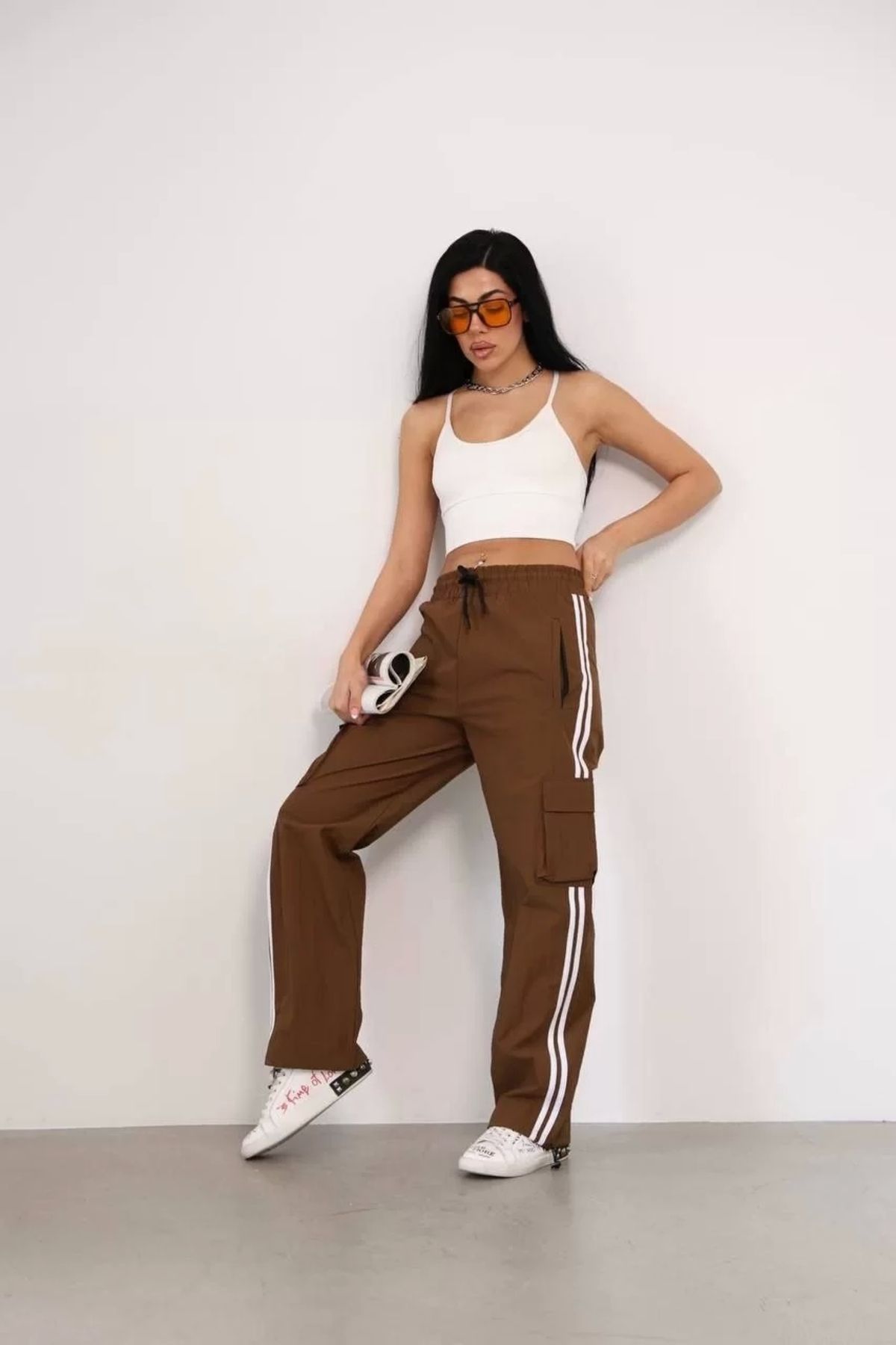 CVS Praşut Kumaş Kargo Çeplı Baggy Esofman - Kahve