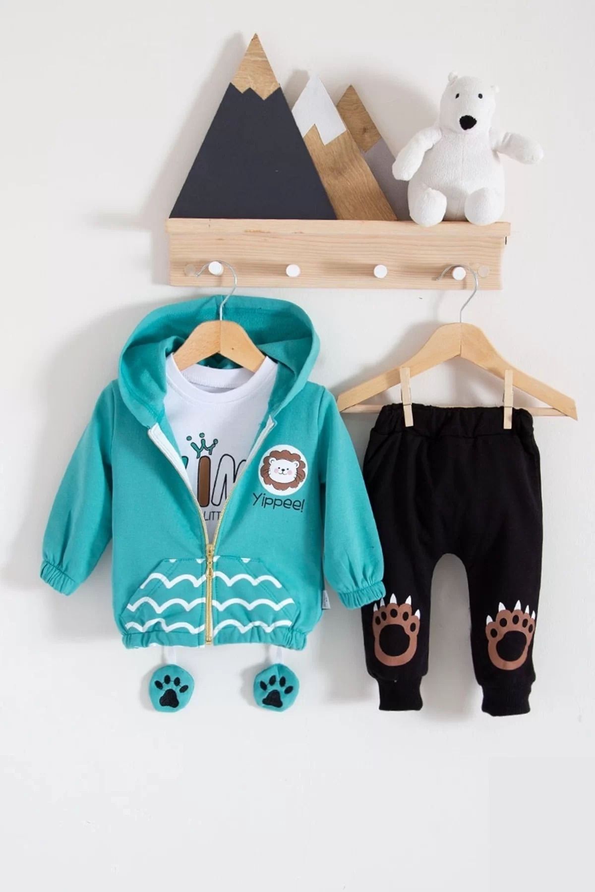 Shop58 Aslan Desenli 3'lü Erkek Bebek Takımı