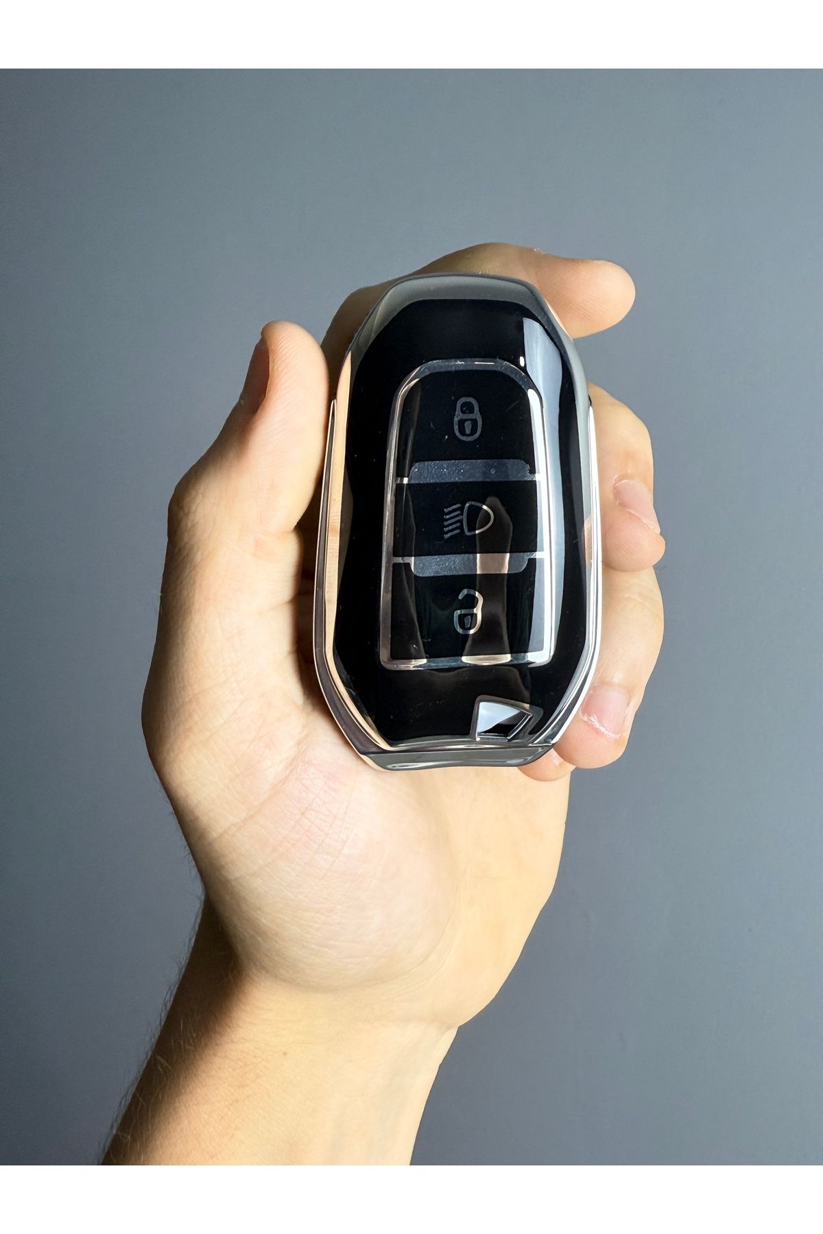 Luxe Aksesuarr Peugeot(208-508-3008-5008)citroen(BERLLİNGO-C ELYSEE)-opel Koruma Anahtar Kumanda Kılıfı Siyah Gümüş