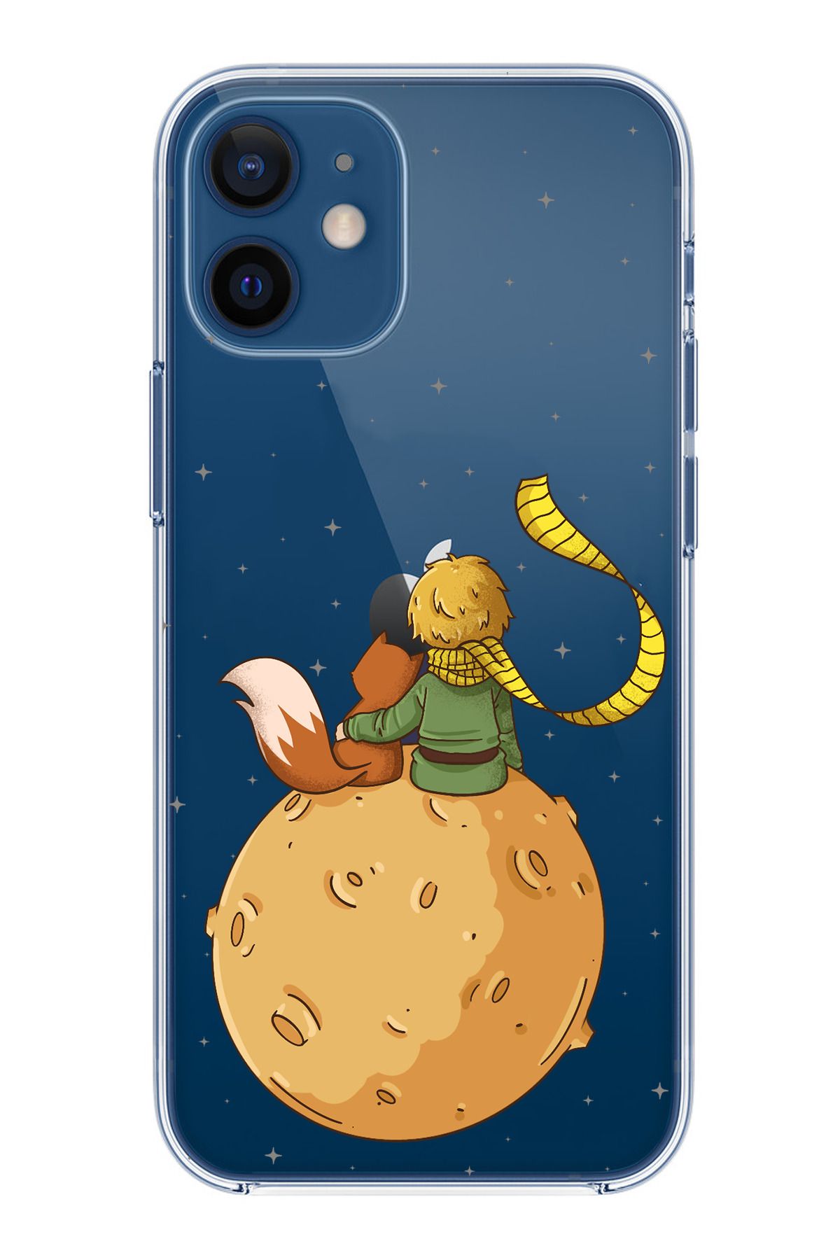 TechTree iPhone 12 Mini Uyumlu Küçük Prens Gezegen Boa Tasarımlı Şeffaf Silikon Kılıf