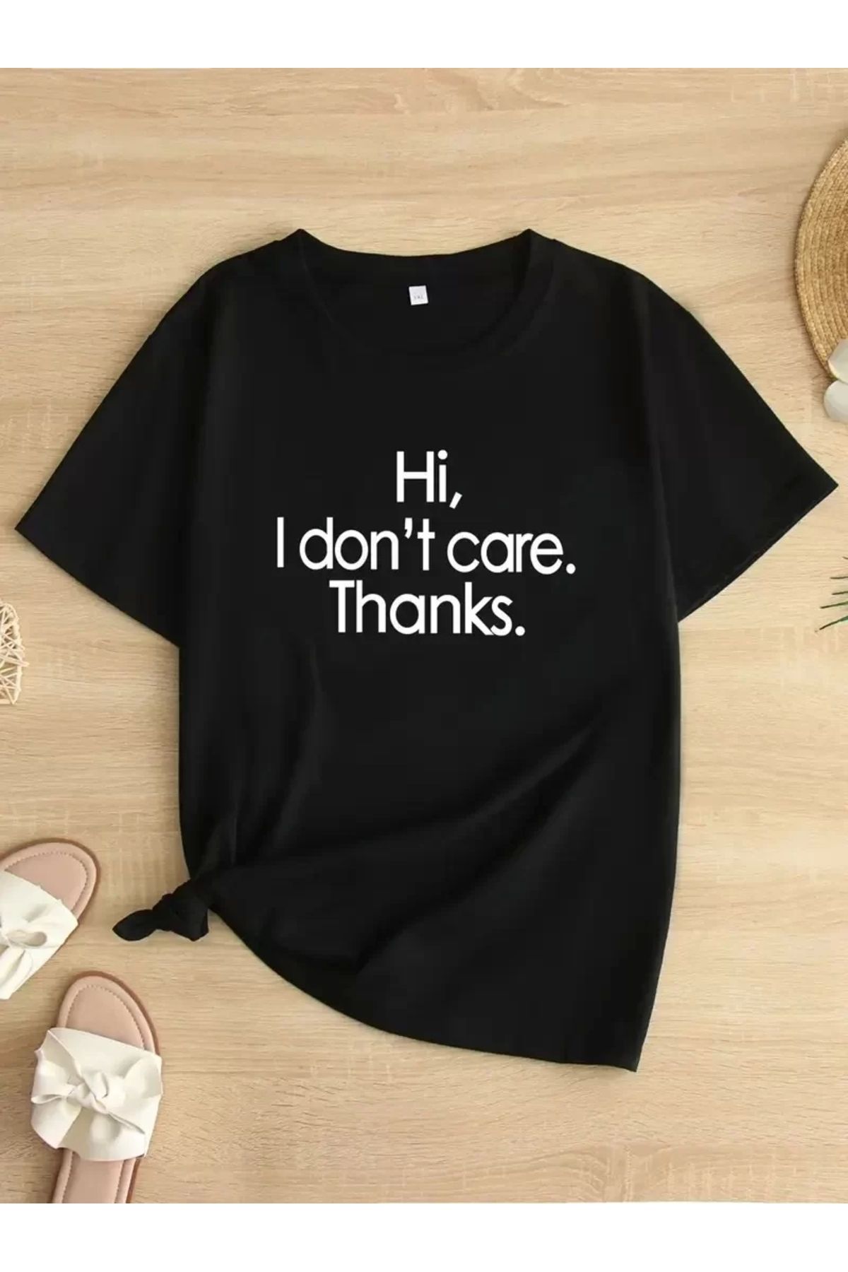 CVS Hi, I don't care. Thanks. (Merhaba, önemli değil. Teşekkürler.) Baskılı Oversize Bisiklet Yaka T-shi