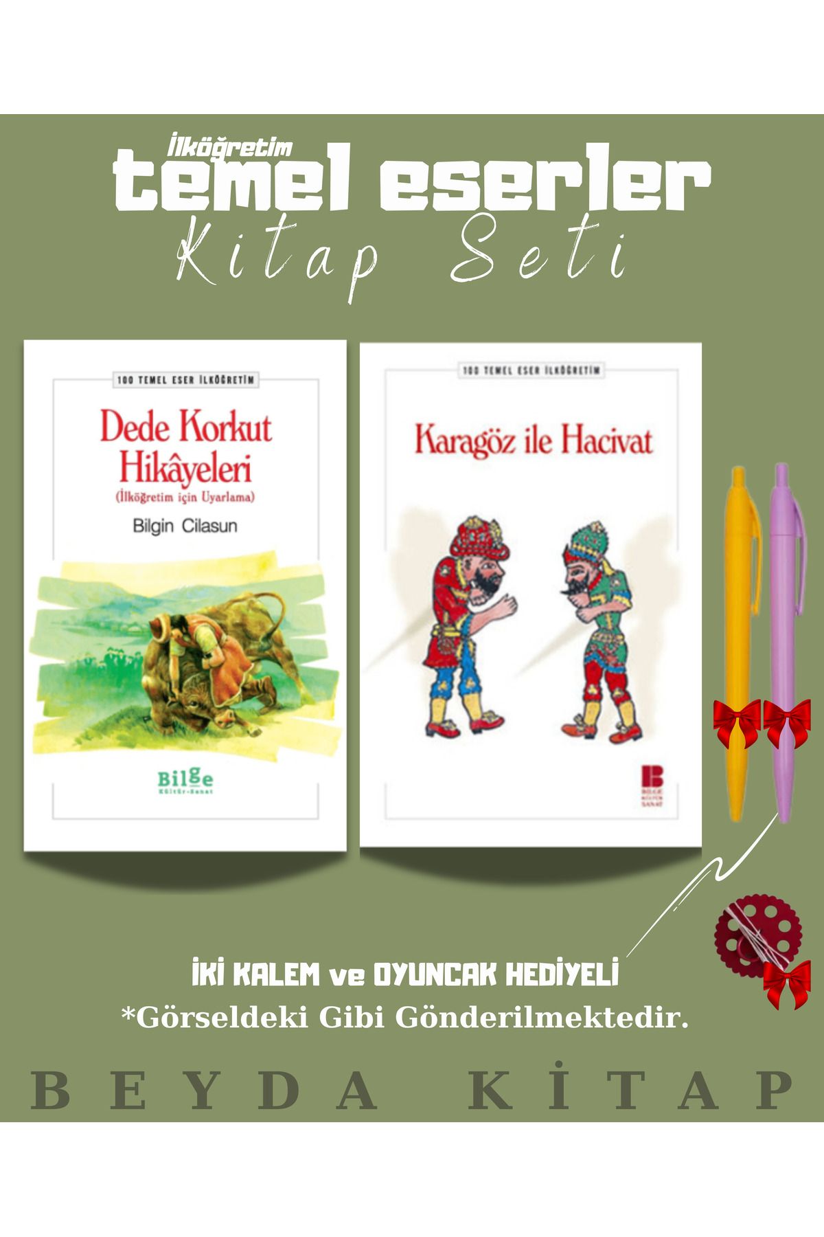 Bilge Kültür Sanat Dede Korkut Hikayeleri - Karagöz ile Hacivat - Oyuncak ve Kalem Hediyeli - 100 Temel Eser Kitap Seti