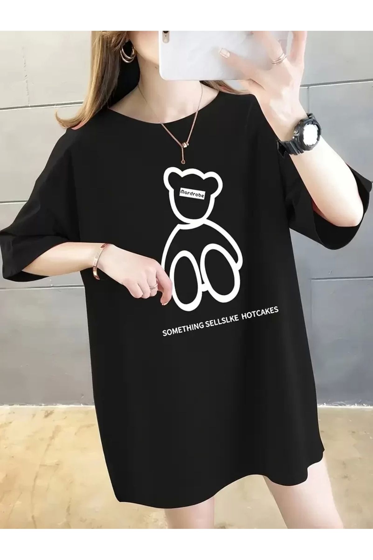 CVS Baskılı Oversize Bisiklet Yaka T-shirt - Siyah