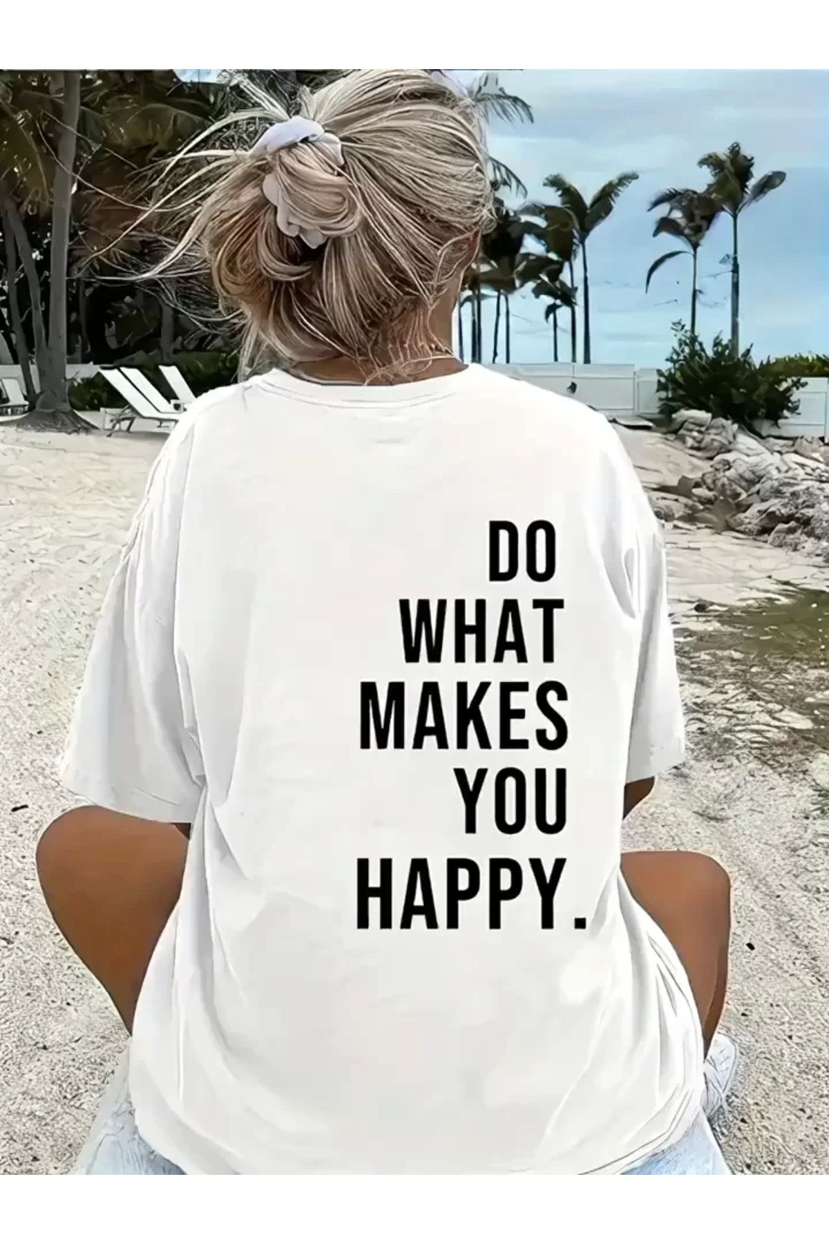 CVS Do What Makes You Happy Unisex Linemen Oversize Baskılı T-shirt - Beyaz