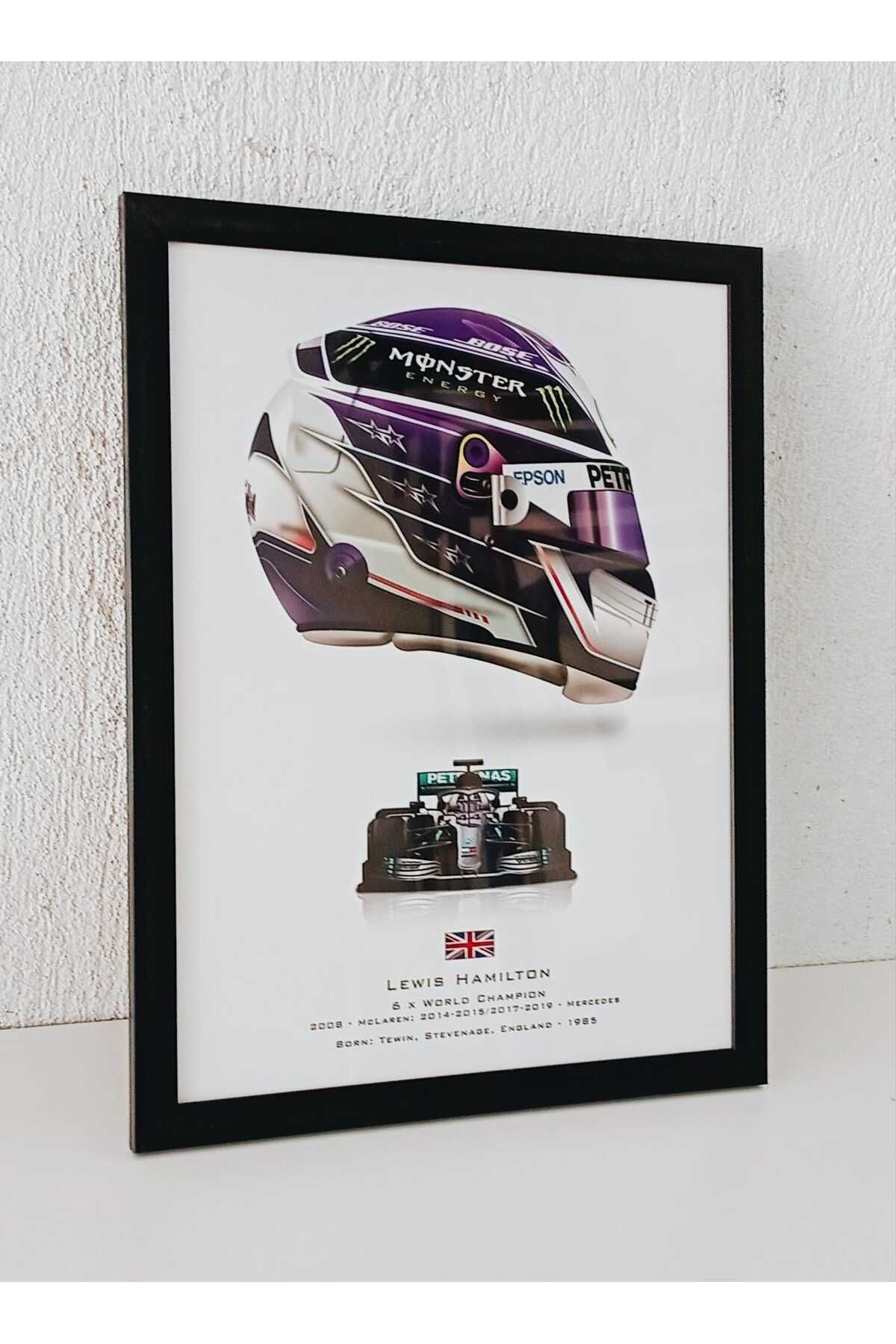 Erdizayn 30x40 cm Hamilton Formula 1, F1 Poster Tablo 1 mm Şeffaf Korumalı ve Çerçeveli