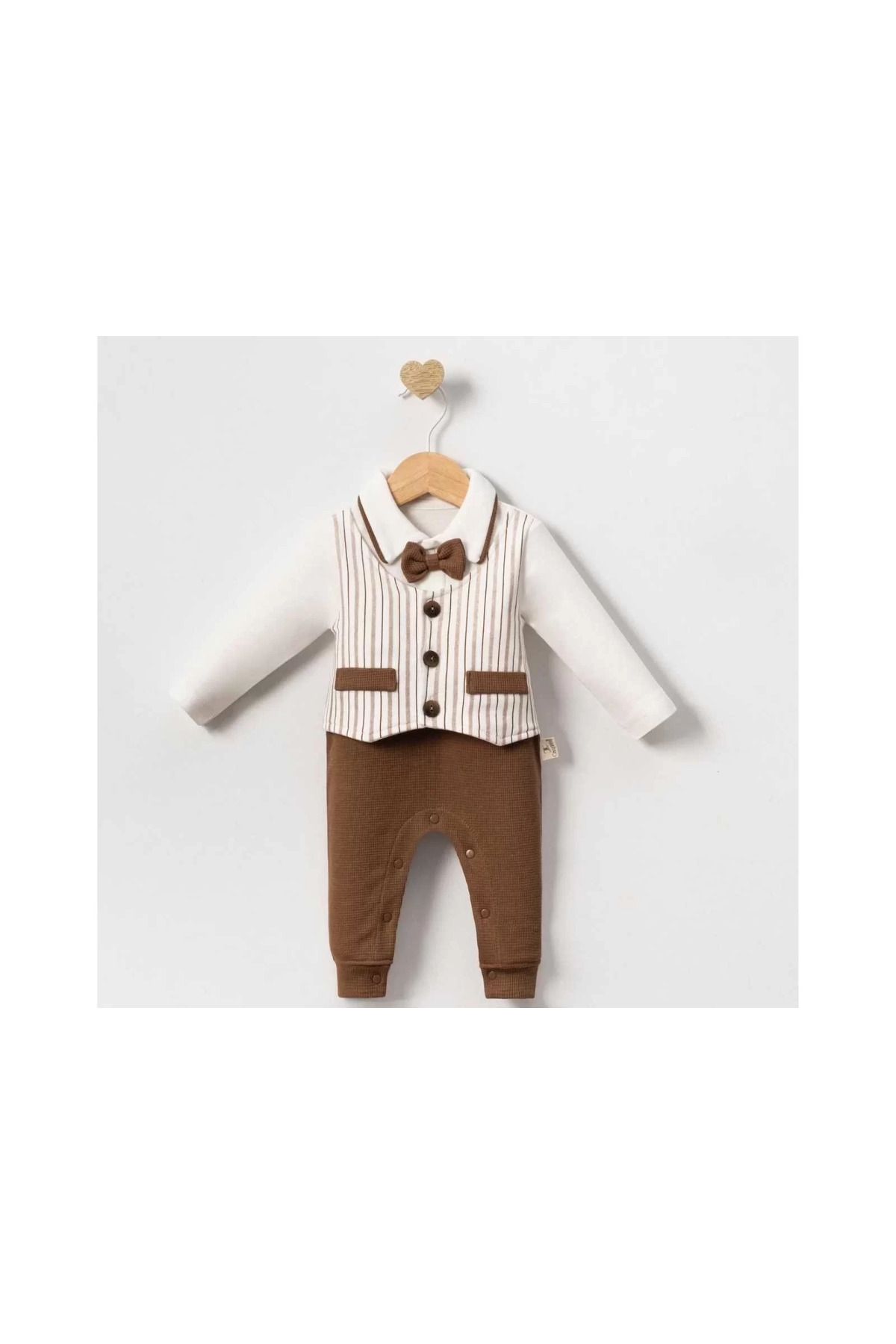 Shop58 Çizgili Papyonlu Erkek Bebek Tulum % 100 Pamuk