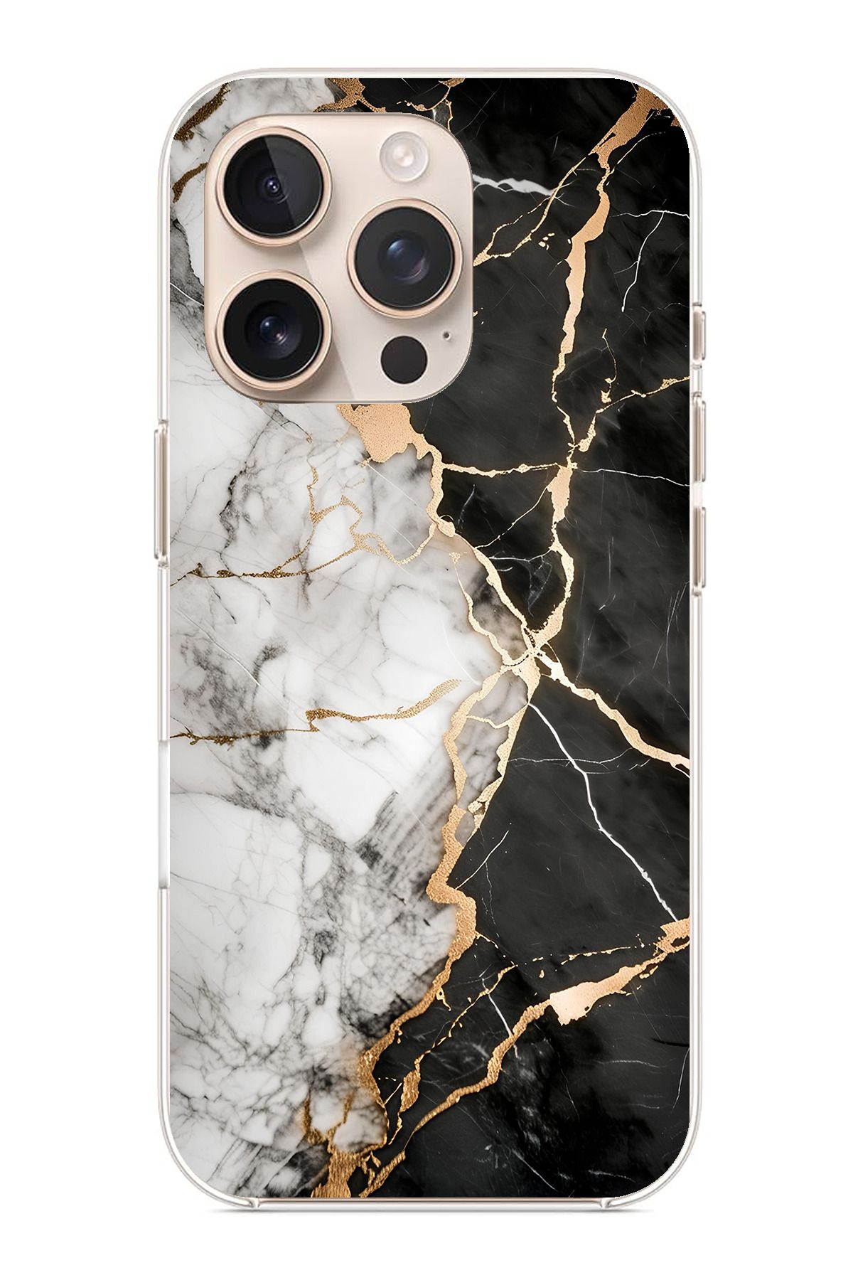 TechTree iPhone 16 Pro Max Uyumlu Siyah Beyaz Mermer Şeffaf Silikon Kılıf