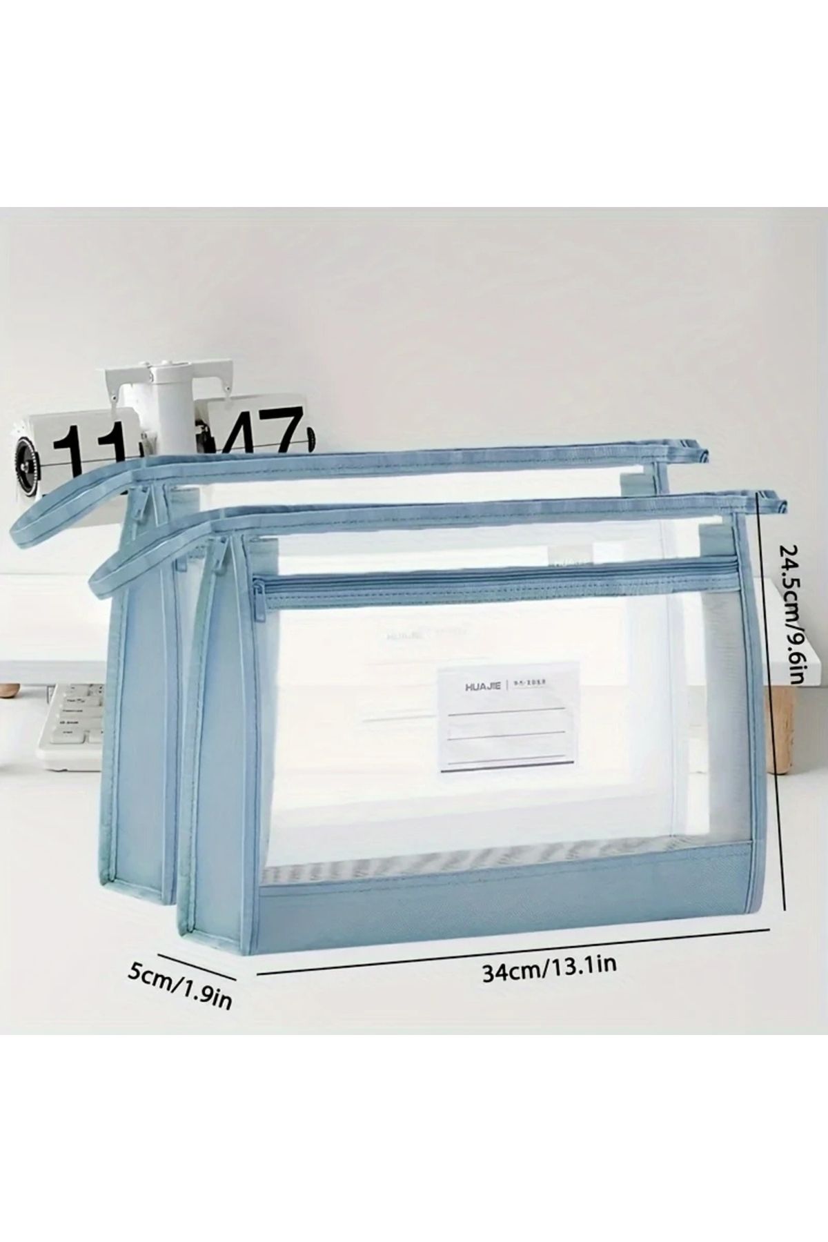 GlassySKY-Double Layer Zippered Transparent Mesh Storage Bag,School Office Work Organizer Briefcase 8