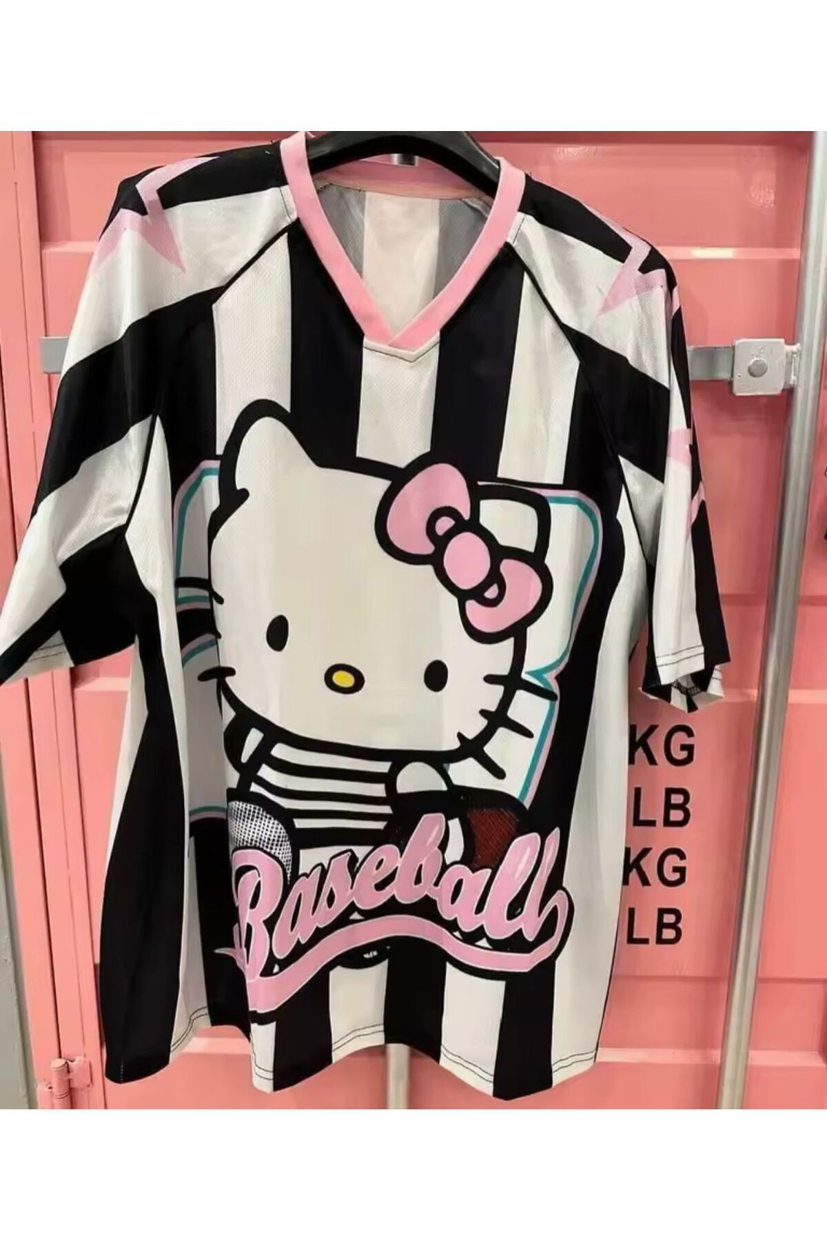 Freysu Shop Siyah-Beyaz Beyzbol Hello Kitty Forma Oversize