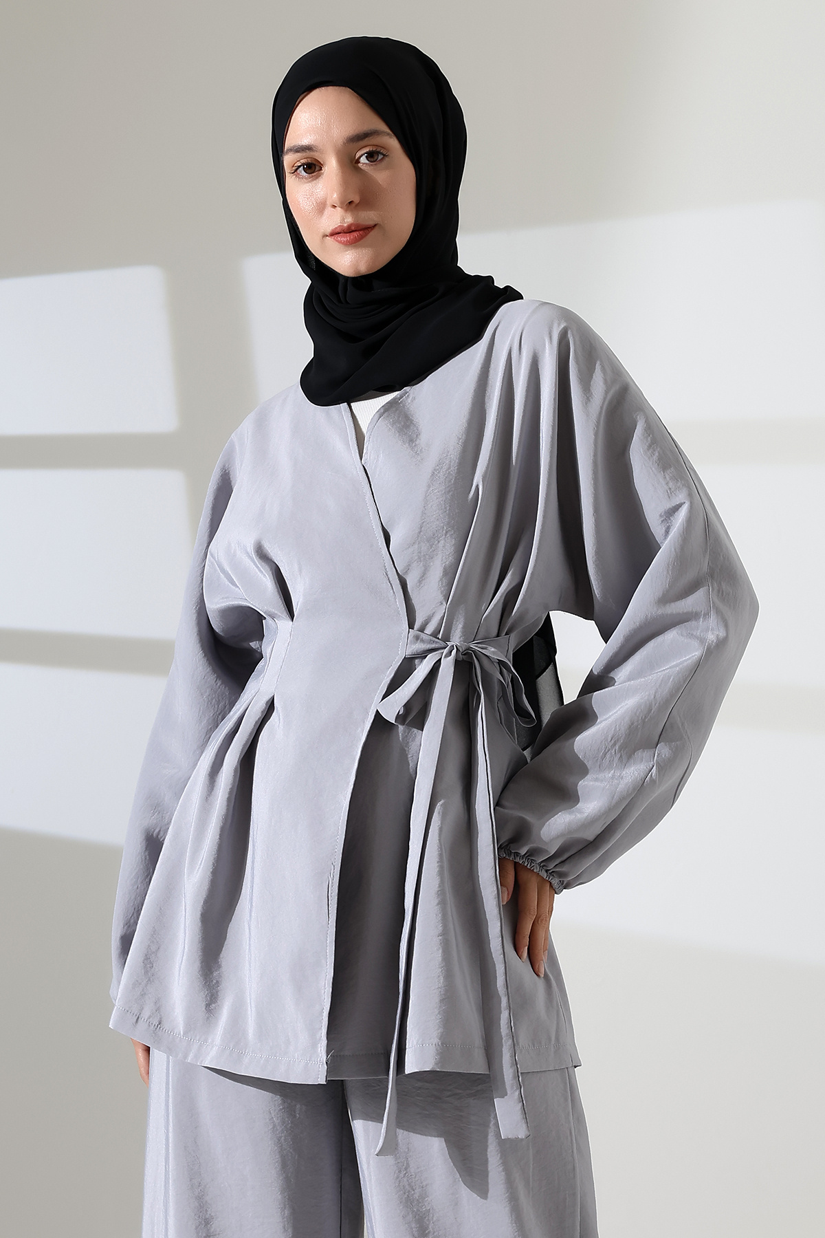 Mihran Butik-Women's 100% Cotton Modal Gray Kimono Pants Hijab Suit 5