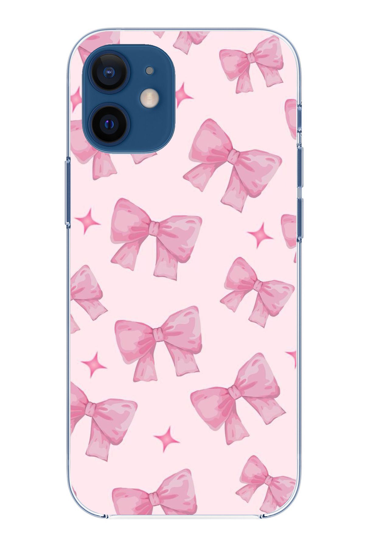 TechTree iPhone 12 Mini Uyumlu Pembe Fiyonklar Şeffaf Silikon Kılıf