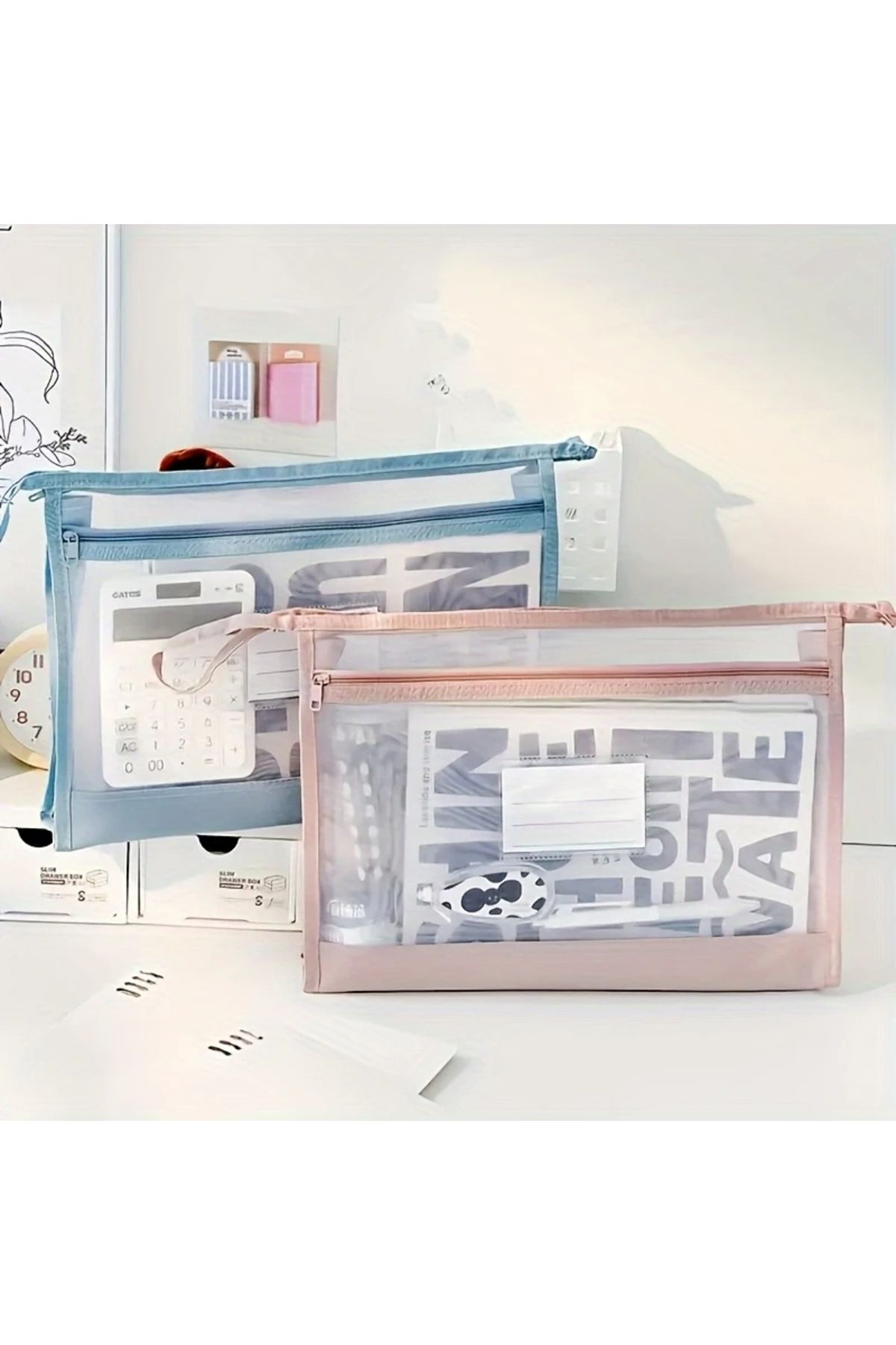 GlassySKY-Double Layer Zippered Transparent Mesh Storage Bag,School Office Work Organizer Briefcase 4