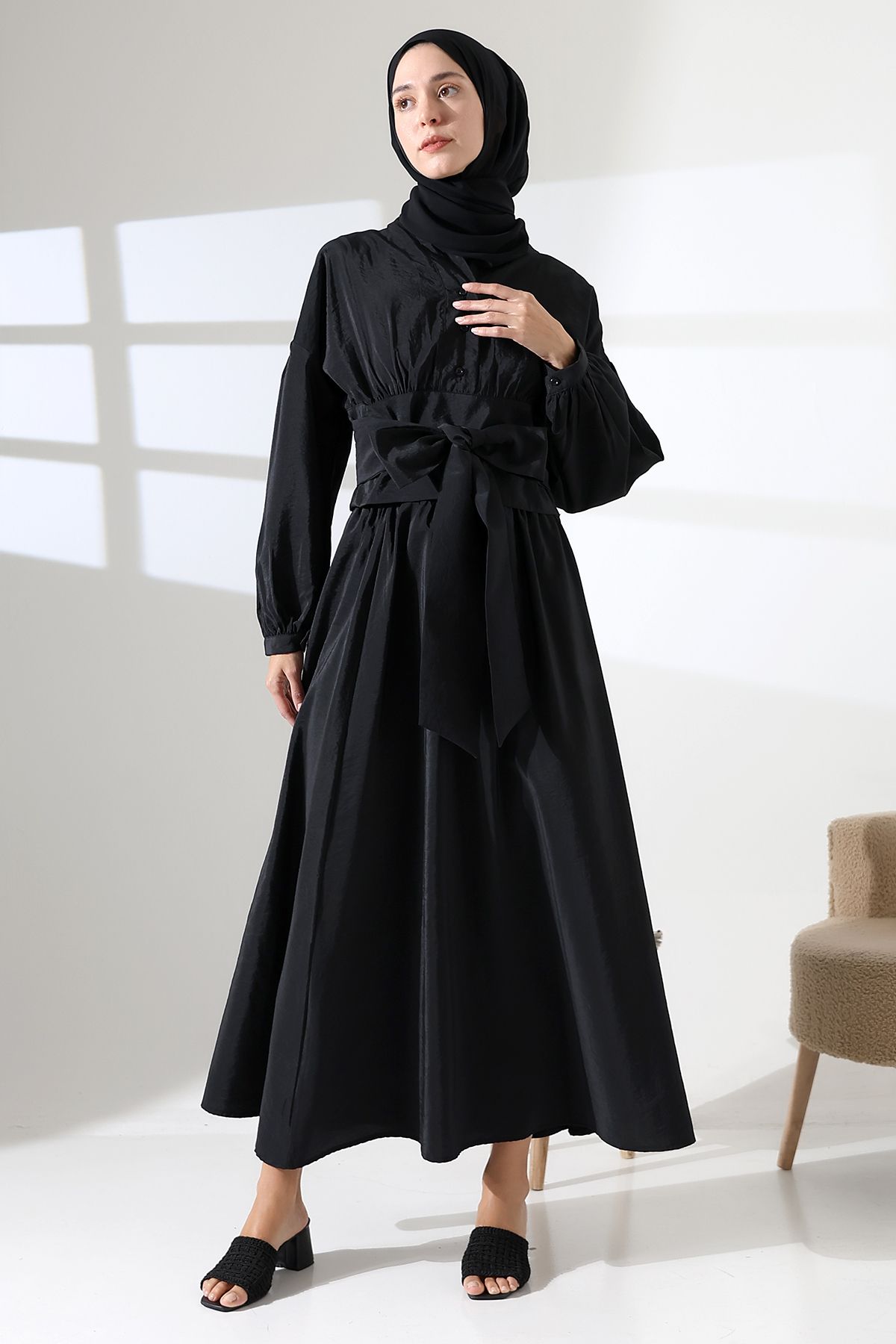 Mihran Butik Kadın 100% Pamuk Modal Siyah Gömlek Etek Tesettür Takım