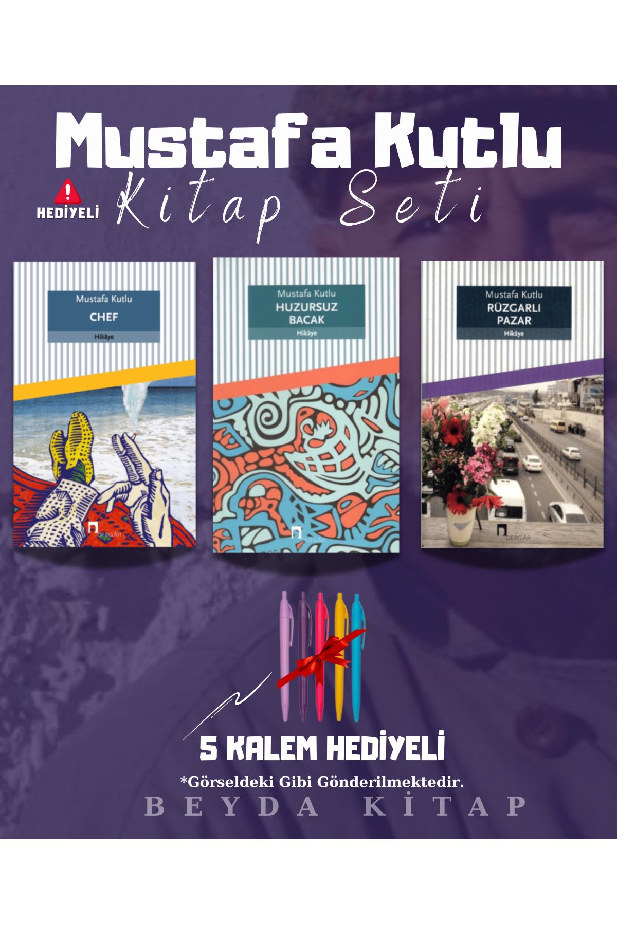 Dergah Yayınları Chef - Huzursuz Bacak - Rüzgarlı Pazar - Mustafa Kutlu - Kitap Seti - Kalem Hediyeli