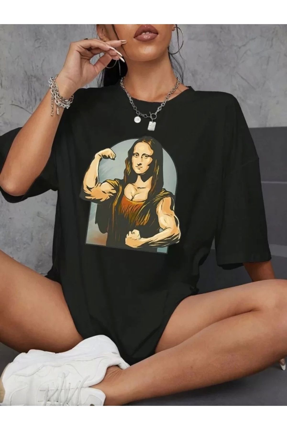 CVS Kadın Baskılı Oversize T-shirt - Siyah