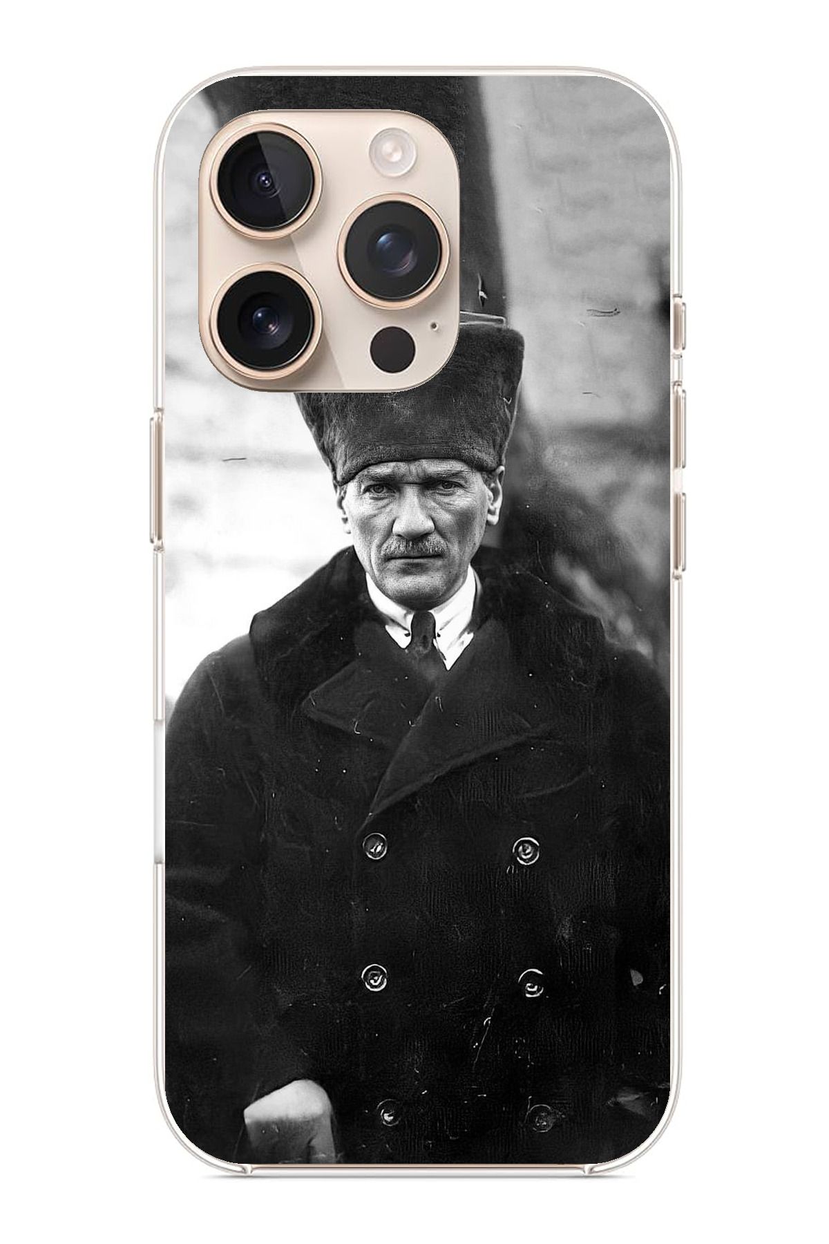 TechTree iPhone 16 Pro Max Uyumlu Mustafa Kemal Atatürk Portre Şeffaf Silikon Kılıf