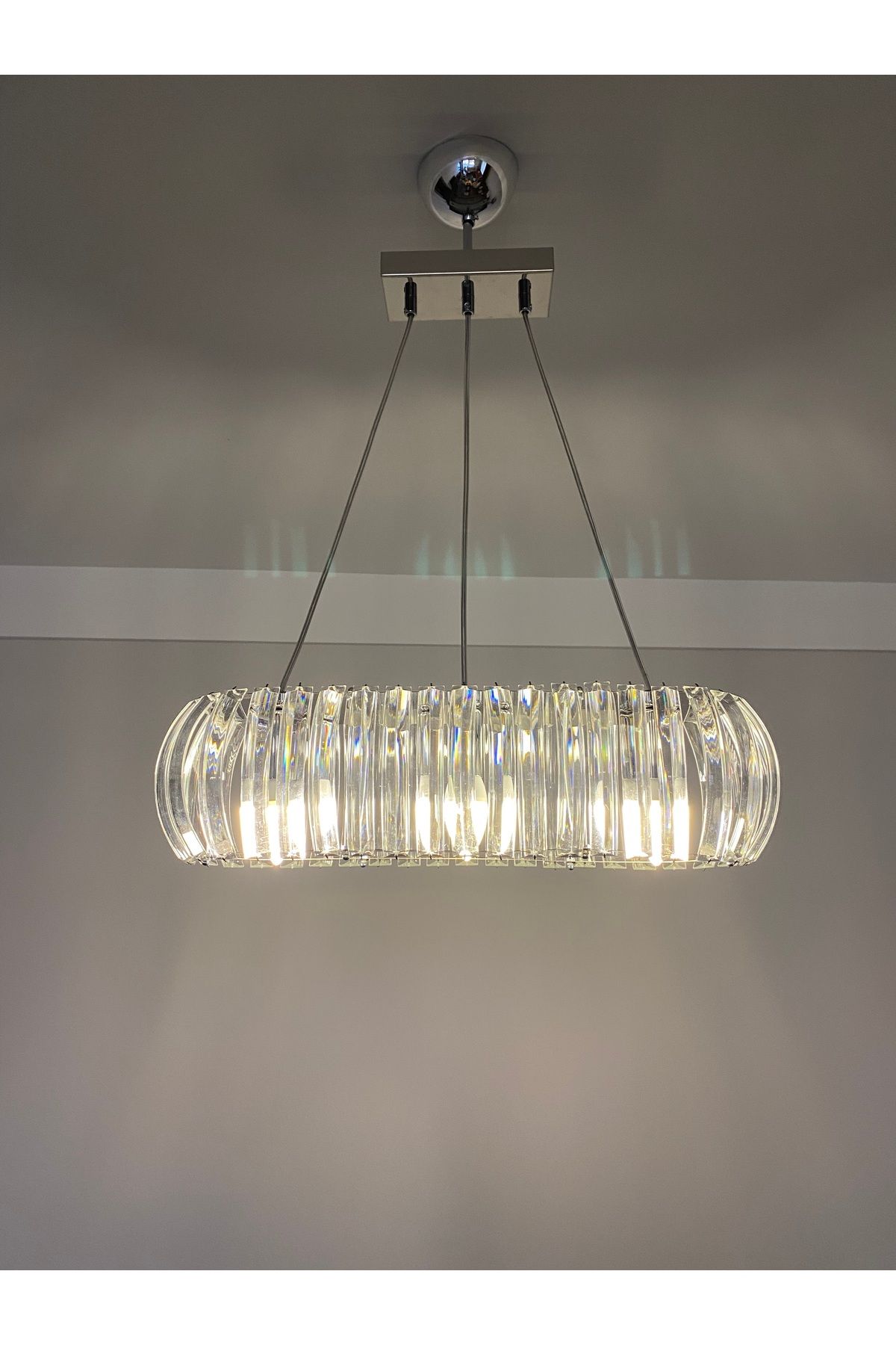 Retro OVAL KRİSTAL TAŞLI AMPÜLLÜ AVİZE