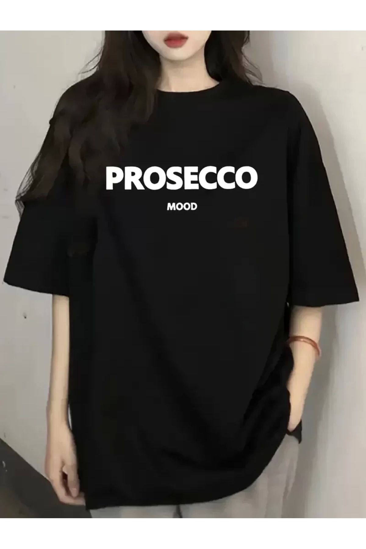 CVS Baskılı Oversize Bisiklet Yaka T-shirt - Siyah