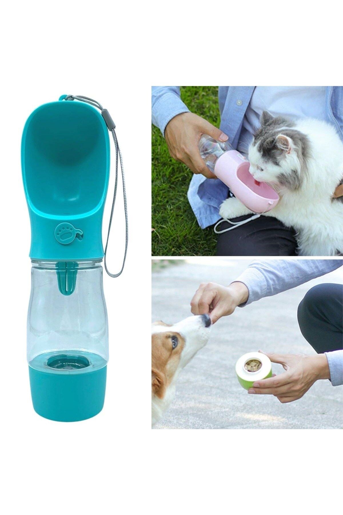 Shop58 Taşınabilir Mama Hazneli Evcil Hayvan Suluğu Seyahat Kabı Kilitlenebilen Su Sızdırmaz 380ML (4172)