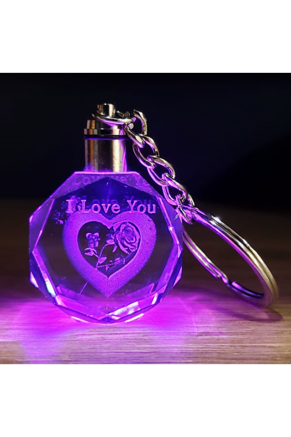 AyFi Home I Love You Kalp İçinde Gül Renk Değiştiren Kristal Anahtarlık