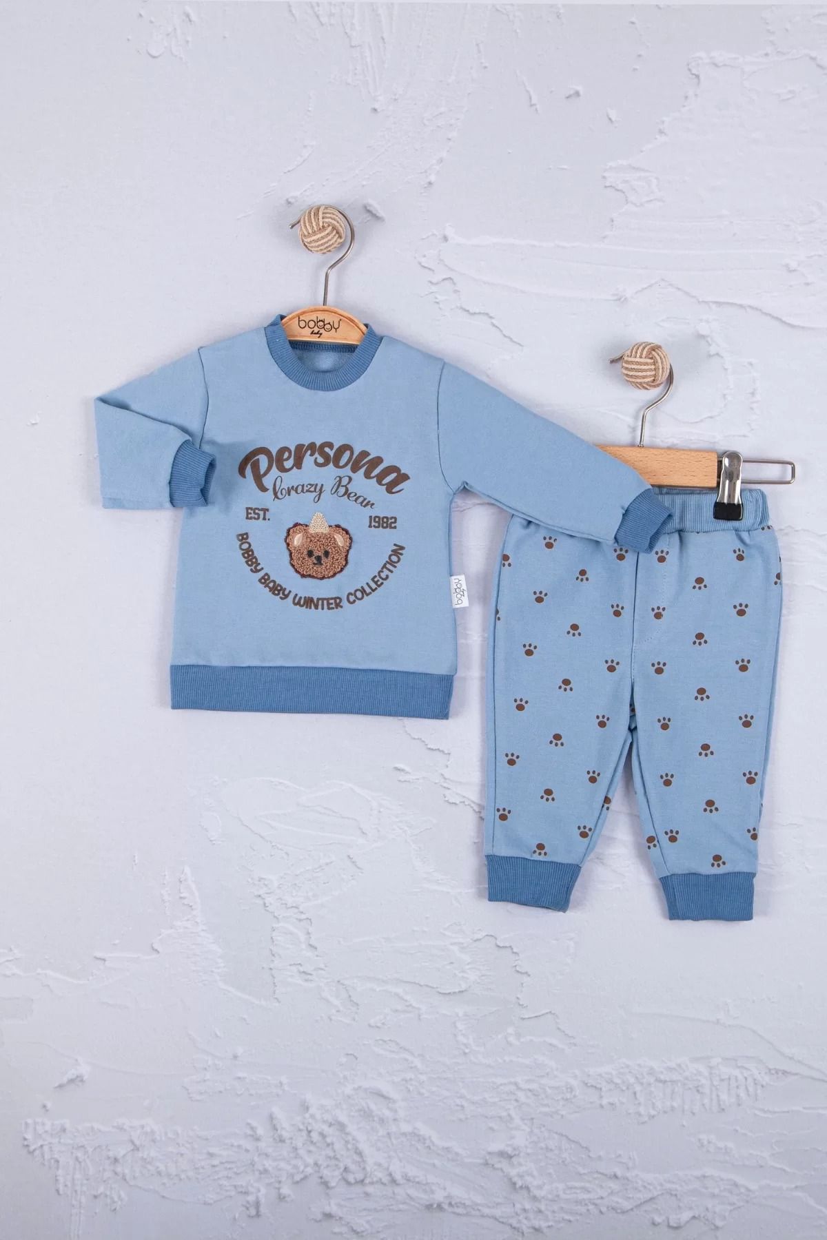 Shop58 Persona Bear Nakışlı % 100 Pamuk 2'li Erkek Bebek Takım