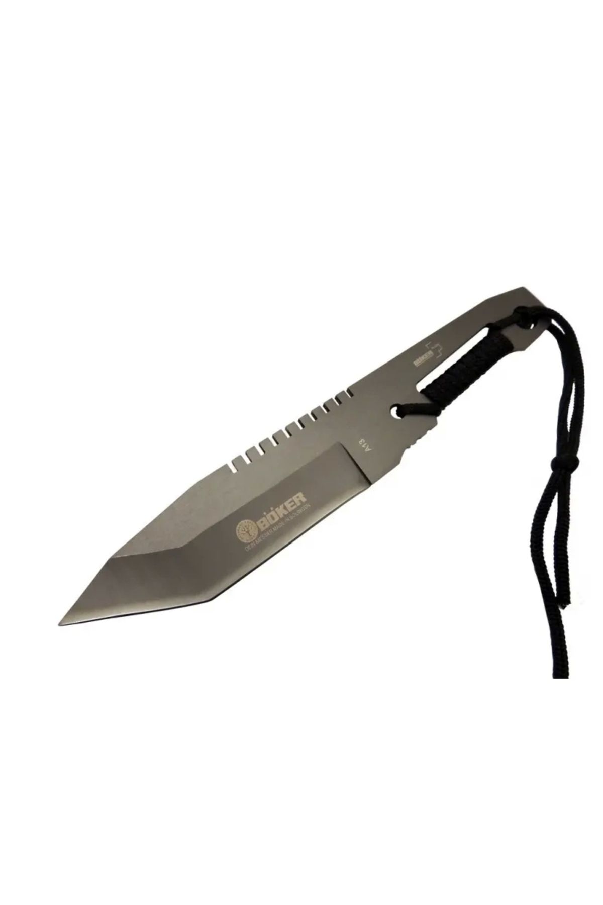 YNT İthalat A 13 Metal Outdoor Bıçak 23cm - İpli Sap, Tırtıklı Sırt, Kılıflı