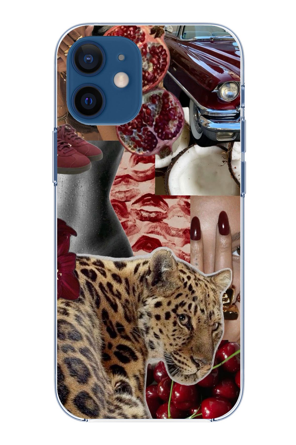 TechTree iPhone 12 Mini Uyumlu Leopar Kırmızı Vibes Şeffaf Silikon Kılıf