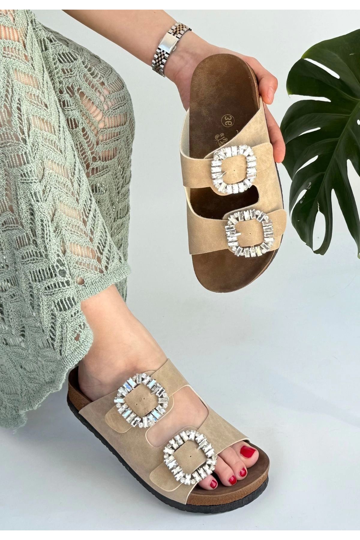 Shop58 Nool Bej Nubuk Terlik
