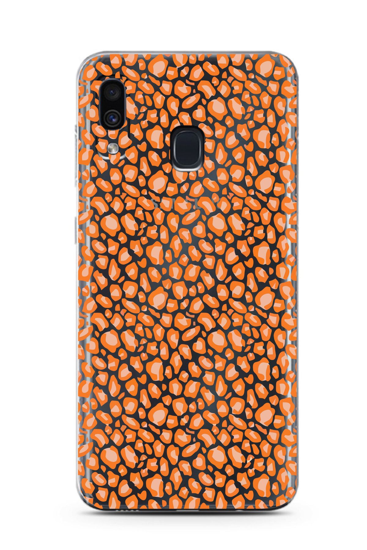 moonset Samsung Galaxy A20 / A30 Uyumlu Turuncu Leopar Tasarımlı Baskılı Şeffaf Telefon Kılıfı