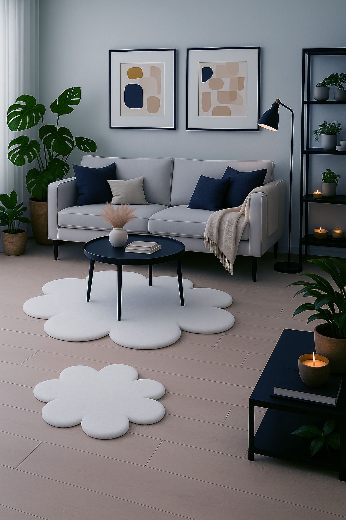 Paco Home Çiçek Desenli Yumuşak Salon Halısı Modern Minimalist Dekoratif Halı 2'li Set (100x100-80x80)