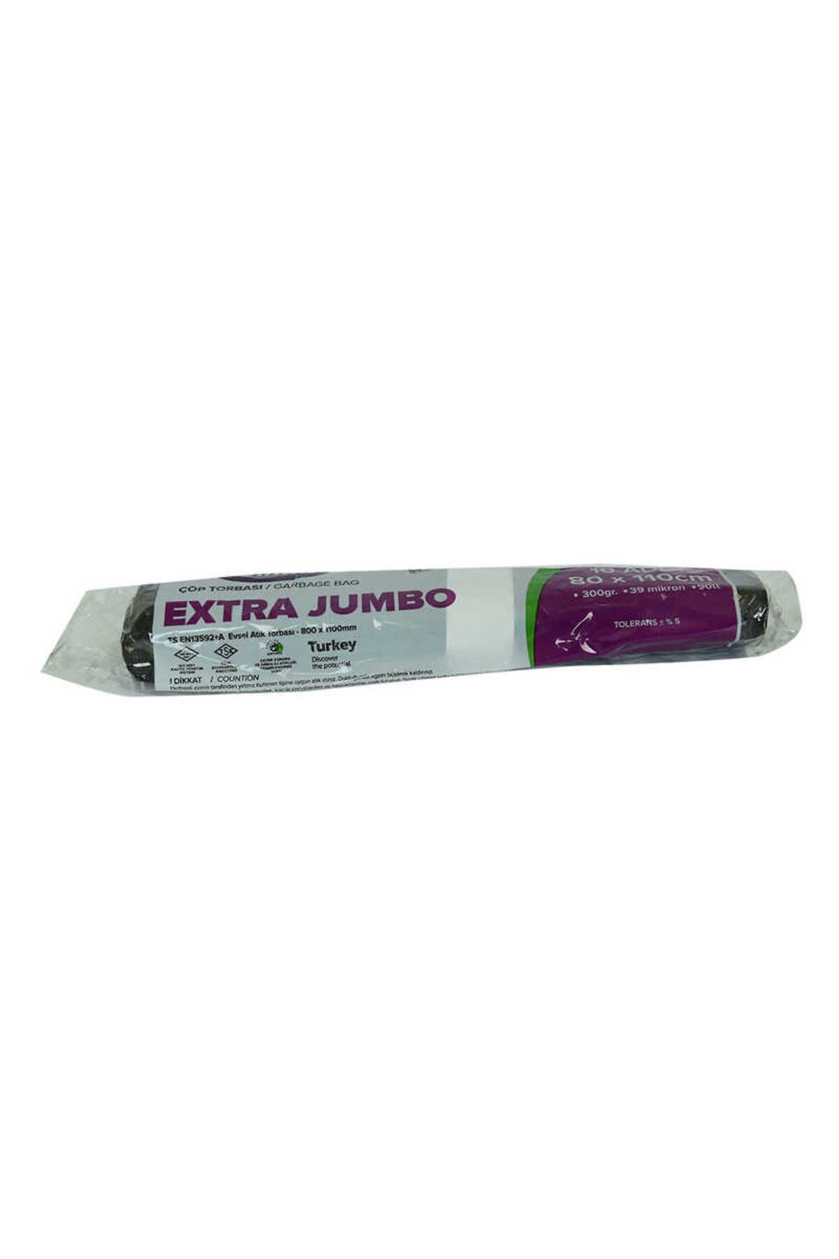 TimeStart Çöp Torbası Extra Jumbo Boy 80x110Cm 300Gr 39Mikron 90Lt Siyah Rulo 10 Adet