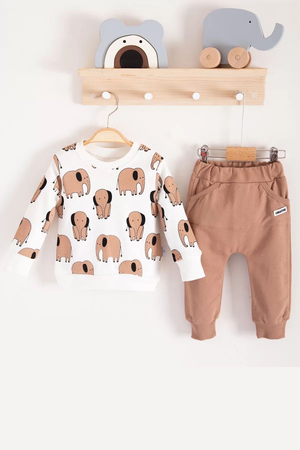 Shop58 Fil Desenli 2'li % 100 Pamuk Erkek Bebek Takımı