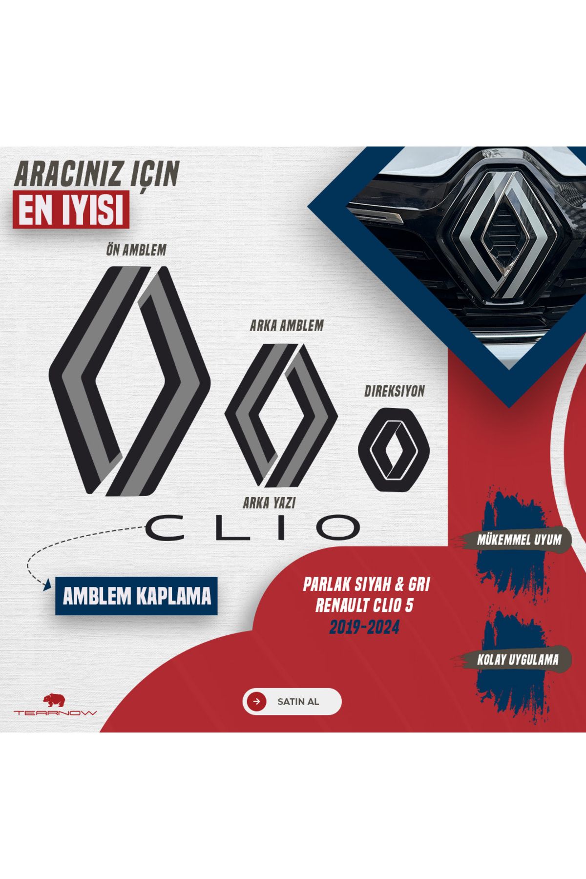 TEARNOW-شعار تصميم جديد لـ Clio 5 2019-2024 - ملصق متوافق مع البيانو باللون الأسود والرمادي 2