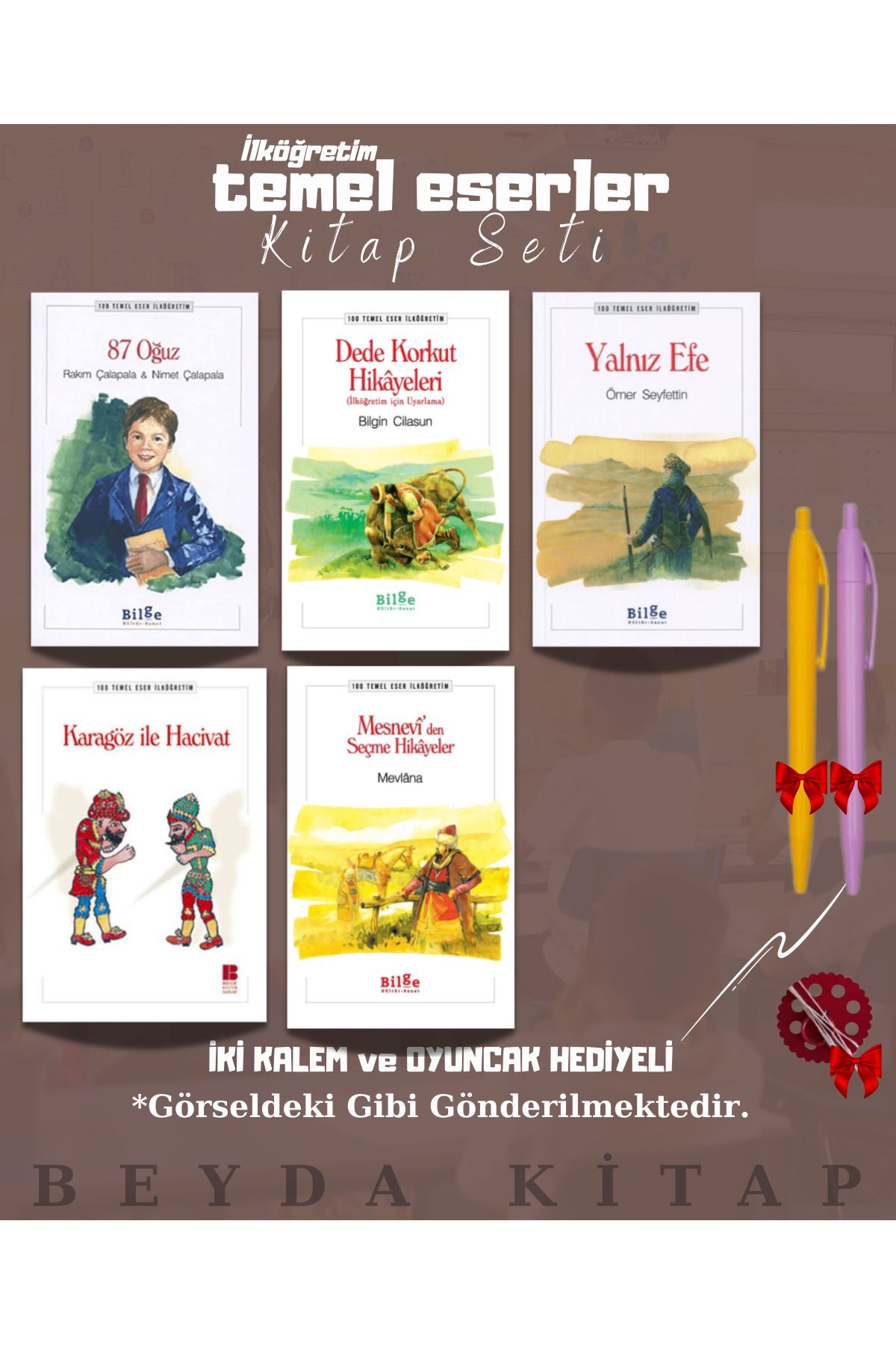 Bilge Kültür Sanat 100 Temel Eser İlköğretim Kitap Seti (5 Kitap) 87 Oğuz, Yalnız Efe, Karagöz, Dede Korkut, Mesnevi