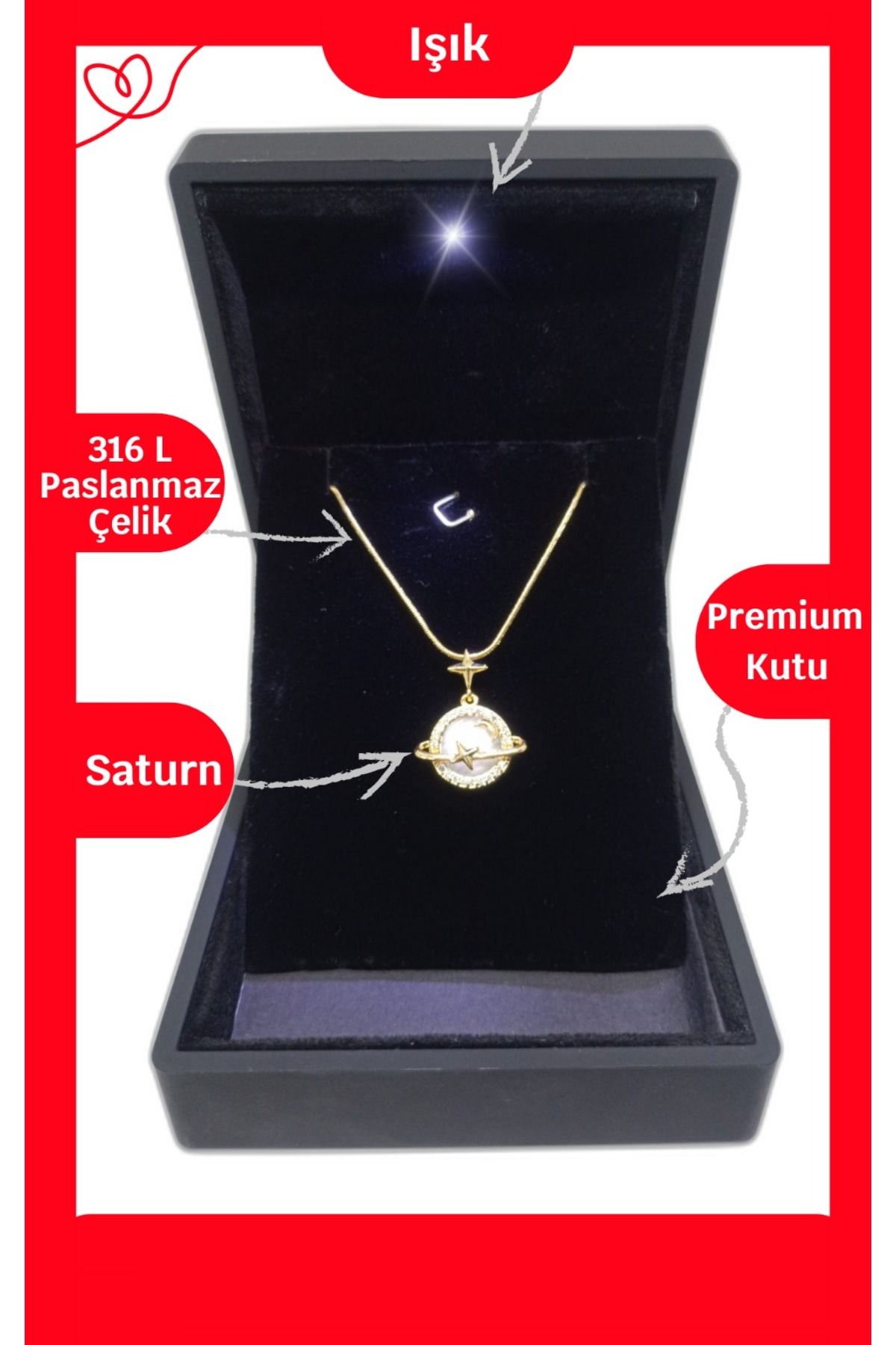 ganispe Işıklı Premium Kutuda Satürn Star Kolye Gold | Anneler Günü Hediyesi