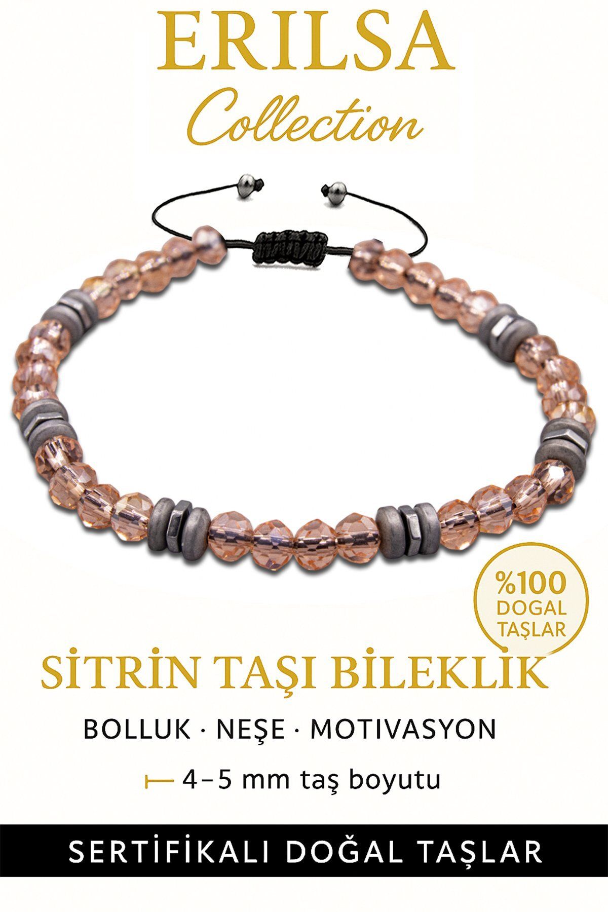 Erilsa Sertifikalı Fasetli AAA+ Terahertz ve Sitrin Taşı Bileklik – İnce Model Refah ve Başarı